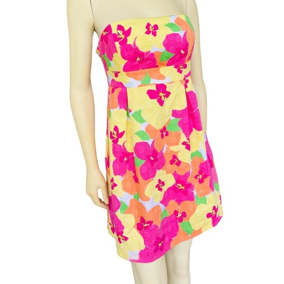 Lilly Pulitzer Betsy Floral Punch Woven Dots Strapless Dress Size 0 - Picture 3 of 9